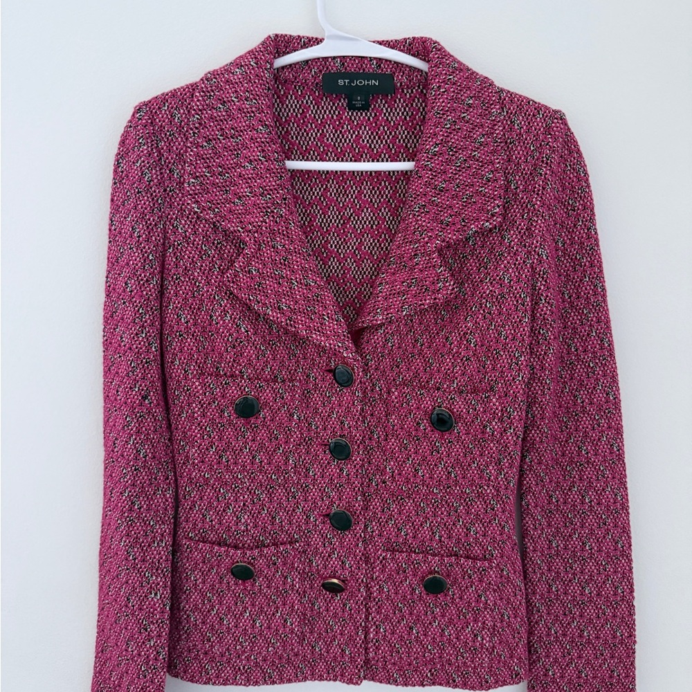 St. John Pink Knit Jacket Blazer Size 0 Made in USA